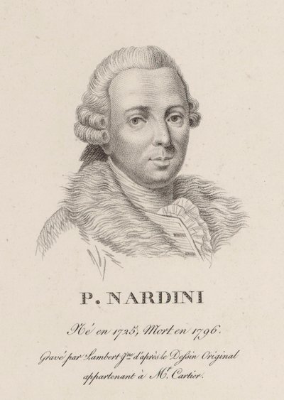 ヴァイオリン奏者で作曲家のピエトロ・ナルディーニの肖像 (1722-1793)。 作： Jean Baptiste Ponce Lambert