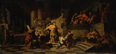 ラティーヌス王にプレゼントを提供し、彼の娘の手のために彼に尋ねるアイネイアス、1778 作： Jean Baptiste Regnault