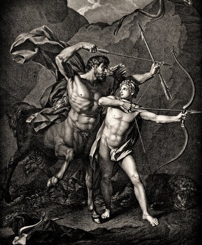 カイロンによるアキレスの教育、c.1798 作： Jean Baptiste Regnault