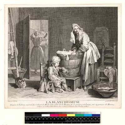 ラ・ブランシースーズ」シャルル・ニコラ・コーチン1世（1688-1754）1739年（エッチング＆エングレーヴィング）の刻印 作： Jean Baptiste Simeon (after) Chardin