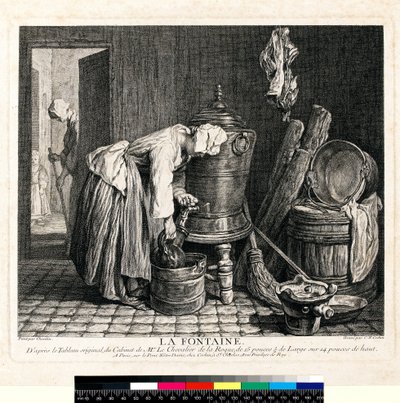 ラ・フォンテーヌ」シャルル・ニコラ・コーチン1世（1688-1754）1739年（エッチング＆エングレーヴィング・オン・ウィーブ・ペーパー 作： Jean Baptiste Simeon (after) Chardin