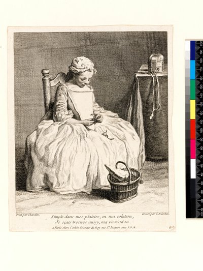 お弁当を持った少女（La Petite Fille aux Cerises）シャルル・ニコラ・コーチン1世（1688-1754）1738年（エッチング＆エングレーヴィング）の刻印 作： Jean Baptiste Simeon (after) Chardin
