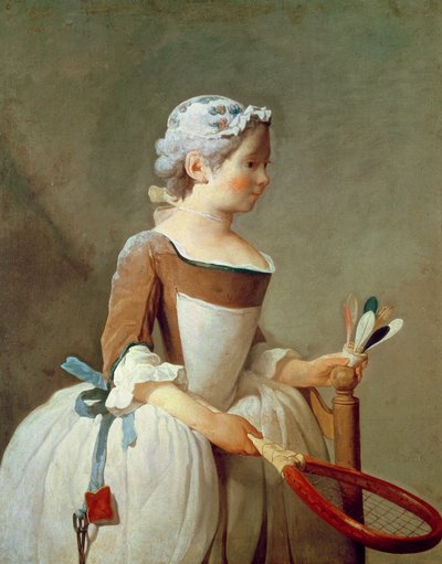 ラケットと羽根を持つ少女、c.1740 作： Jean Baptiste Simeon Chardin