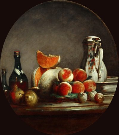 メロン、ナシ、モモ、プラム、またはカットメロン、1760 作： Jean Baptiste Simeon Chardin