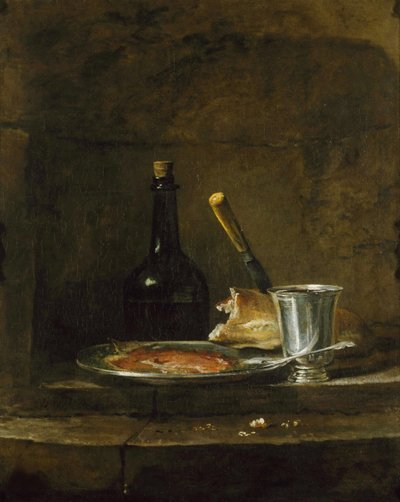 1728 年以前の朝食、または銀のゴブレットの準備。 作： Jean Baptiste Simeon Chardin