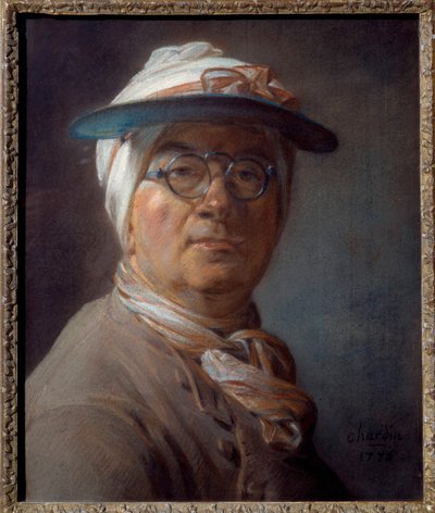 肖像という名の自画像 緑のランプシェード ジャン・バティスト・シメオン・シャルダン（1699-1779）のパステル画 1775 Sun.0,46x0,38 m - 半分の肖像（緑のランプシェード付き） - ジャン・バティスト・シメオン・シャルダン（1699-1779）による絵画、紙にパステル画（46x38 cm）。 作： Jean Baptiste Simeon Chardin