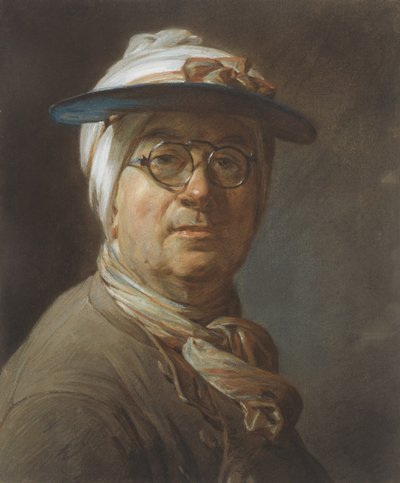 バイザーをつけた自画像、1776年頃（紙にパステル、キャンバスにマウント 作： Jean Baptiste Simeon Chardin