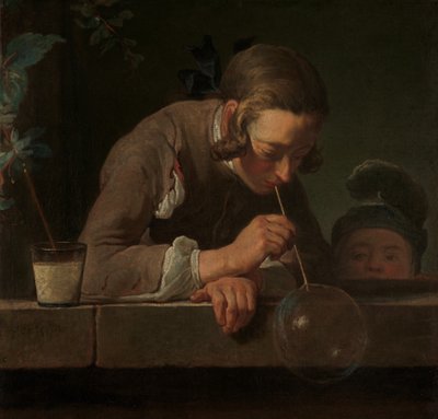 石鹸の泡、約。 1733-34。 作： Jean Baptiste Simeon Chardin