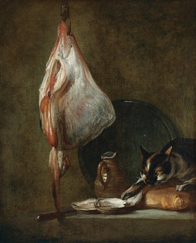 猫とレイフィッシュのある静物 作： Jean Baptiste Simeon Chardin