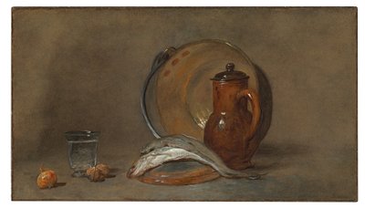 魚と銅鍋のある静物 作： Jean Baptiste Simeon Chardin
