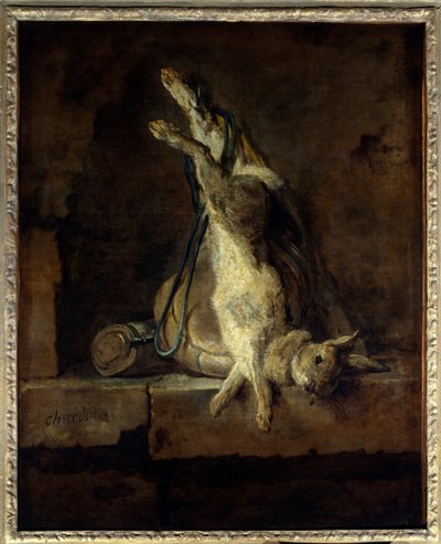 死んだウサギと狩りの道具 ジャン・バティスト・シメオン・シャルダン（1699-1779）の絵画 18世紀 日0.81x0.65 m パリ、ルーヴル美術館 作： Jean Baptiste Simeon Chardin