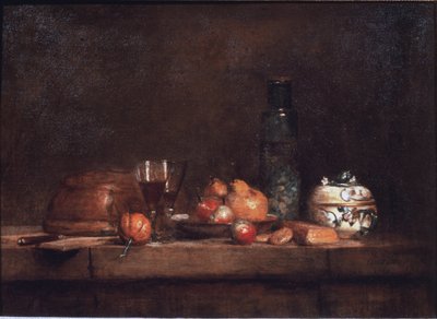 オリーブの瓶 - 油彩・キャンバス 作： Jean Baptiste Simeon Chardin