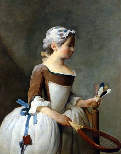 スノーシューとハンドルを持つ少女 ジャン・バティスト・シメオン・シャルダン（1699-1779） 油彩画 フィレンツェ、ウフィッツィ美術館所蔵* 作： Jean Baptiste Simeon Chardin