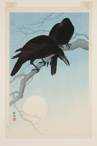 月下のカラス」（カラー木版画 作： Jean Baptiste Thonesse