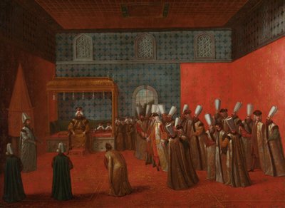 コーネリスカルコエン大使とスルタンアーメド3世の聴衆との会見、1727〜30年頃 作： Jean Baptiste Vanmour