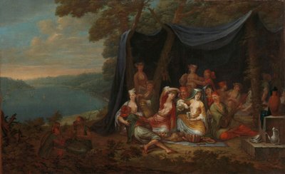 テントの下でトルコの廷臣たちとの国のお祝い、c.1720-37 作： Jean Baptiste Vanmour