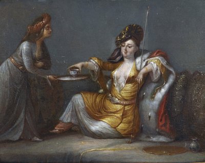 "The Sultana taking coffee" (La sultane prenant son cafe) ジャン・バティスト(Jean-Baptiste) ヴァンムール(Van Mour)(1671-1737)の流派の絵画 個人蔵 作： Jean Baptiste Vanmour