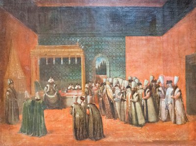 ヨーロッパ大使を迎えるスルタン・アフメト3世、1725年頃（キャンバスに油彩） 作： Jean Baptiste Vanmour