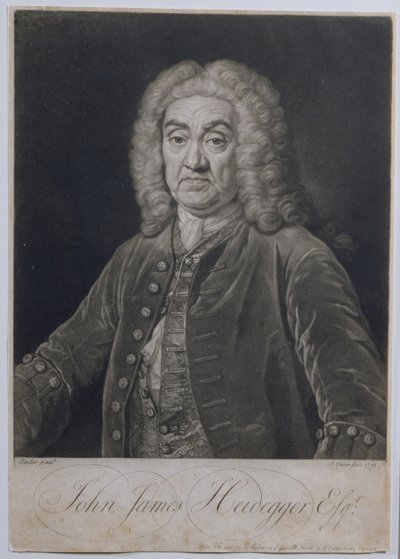 ジョンジェームズハイデガー（1666-1749）の肖像、ロンドンのスイス帝国、ジョンフェイバー（1684-1756）、1749年 作： Jean Baptiste van Loo