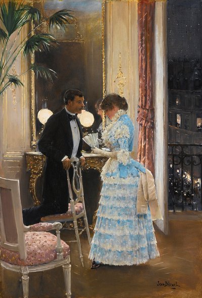 A conversation par Beraud, Jean (1849-1936).油彩・キャンバス、サイズ：55,9x39,3、個人蔵 作： Jean Beraud