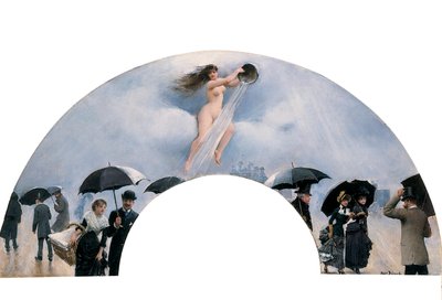 ファンとして描かれた雨の寓話 作： Jean Beraud