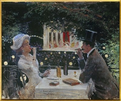 アンバサダーでのディナー。ジャン・ベロー（1849-1935）の絵画、20世紀。木に油彩。寸法：0.37 x 0.45m。パリ、カルナヴァレ美術館。 作： Jean Beraud
