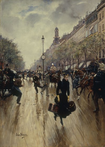 カルフールドゥルーとグランドブルバードでの午後4時、1895年頃 作： Jean Beraud