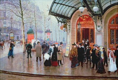 パリ、ヴォードヴィル劇場の外 作： Jean Beraud