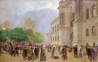 パレ・ド・リンダストリーのサロンの出口、1890年頃（キャンバスに油彩） 作： Jean Beraud
