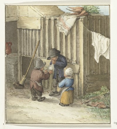 豚の膀胱で遊ぶ 3 人の子供 作： Jean Bernard