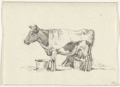 立っている牛、牛乳バケツと牛乳スツール 作： Jean Bernard