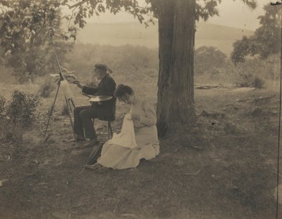 縫う女、描く男、1900年（写真） 作： Jean Bernard