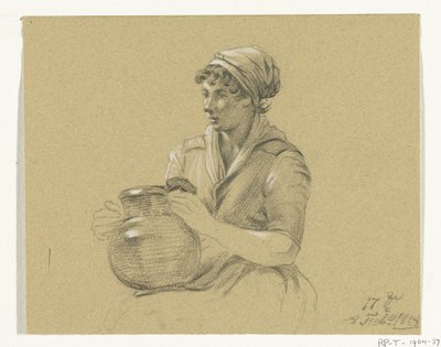 大きな水差しを持って座っている女の子 作： Jean Bernard