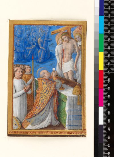 時祷書の葉。聖グレゴリーのミサ」1485-94年頃（羊皮紙 作： Jean Bourdichon