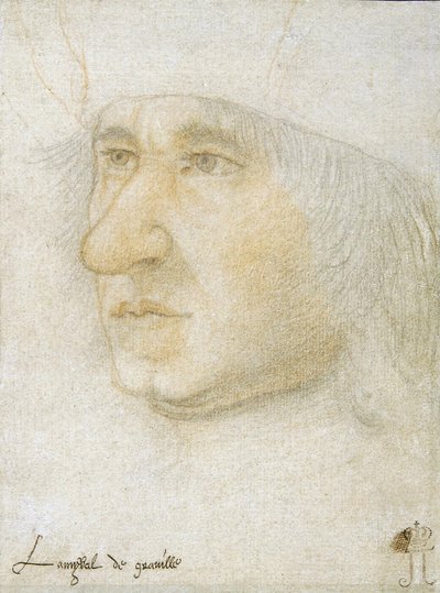 フランス提督ルイ・マレ・ド・グラヴィル（1438-1516）の肖像 par Bourdichon, Jean (1457-1521).紙に黒チョークとサンギー、サイズ：16,9x12,7、15世紀後半、サンクトペテルブルク、エルミタージュ美術館所蔵 作： Jean Bourdichon