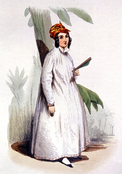 クレオールの女性、フランス領アンティル、1850年頃（エングレーヴィング） 作： Jean Charles (1800 79) Pauquet