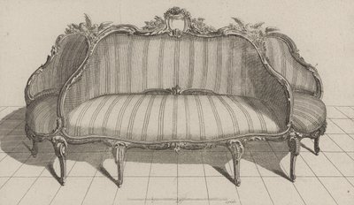 Canapé à Jouë dans le gout Pictoresque（ジュエのカナッペ） 1770年代半ばに出版されたもの（敷紙にエングレービング 作： Jean Charles (after) Delafosse
