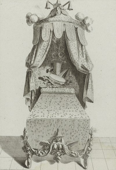1770年代半ばに出版された「Lit à la Chinoise」（レイド紙にエングレービング 作： Jean Charles (after) Delafosse
