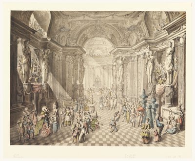 素描、仮面舞踏会の眺め、1770-80年 作： Jean Charles Delafosse
