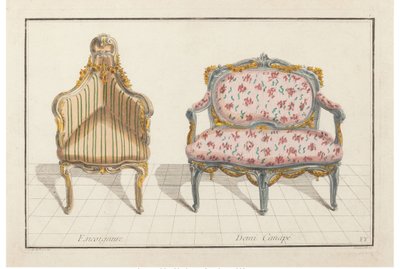 コーナー、ハーフソファ。新しい歴史的イコノロジーまたはHierogliphyque属性、c.1768。 作： Jean Charles Delafosse