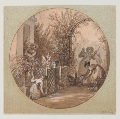Service de la Culture des Fleurs（花の栽培サービス）の庭の風景、彩色磁器プレートのデザイン 作： Jean Charles Develly