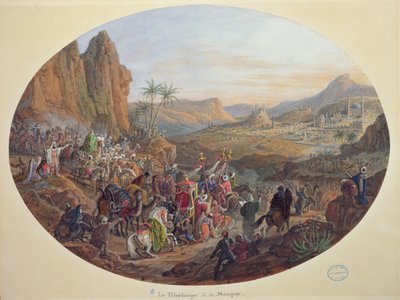 セーブル製造所のための「メッカへの巡礼」を描いた一連の皿のデザイン、1839-40年頃（紙にグワッシュ 作： Jean Charles Develly