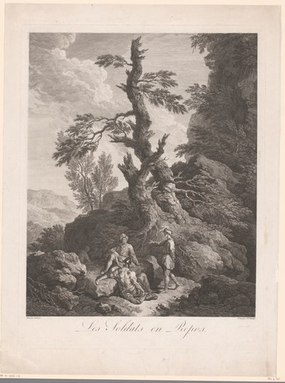 岩の多い風景の中の木の前で休む兵士 Les soldats en repos (オブジェクトのタイトル) 作： Jean Charles Levasseur