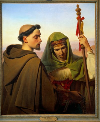 カプチーノに支えられたペレリーヌ。クロード・ボンヌフォン（1796-1860）の作品 作： Jean Claude Bonnefond