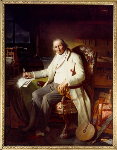 織機を発明したジョセフ・マリー・ジャカール（1751-1834）の肖像。クロード・ボンヌフォン（1796-1860）による絵画 作： Jean Claude Bonnefond