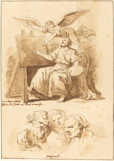 イーゼルと 4 つの表情豊かな頭で聖ルカ 作： Jean Claude Richard de Saint Non after Jean Honoré Fragonard after Andrea Celesti