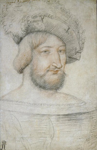 フランス王フランシス1世（1494-1547）の肖像 par Clouet, Jean (c. 1485-1541).紙に黒チョークとサンギー、サイズ：29,3x19,1、16世紀前半、サンクトペテルブルク、エルミタージュ美術館蔵 作： Jean Clouet
