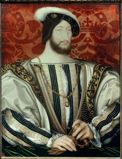 フランス王フランシス1世（1494-1547）の肖像（聖ミカエル騎士団の首輪をつけている） 木部に油彩 1530年頃 作： Jean Clouet