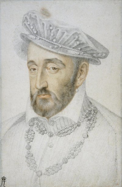 フランス王アンリ2世の肖像 par Clouet, Jean (c. 1485-1541).紙に黒チョークとサンギー、サイズ：33,1x21,8、16世紀中頃、サンクトペテルブルク、エルミタージュ美術館所蔵 作： Jean Clouet