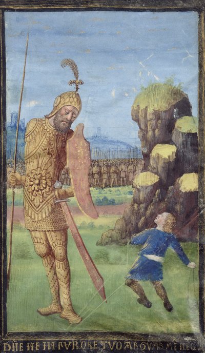 デイビッドとゴリアテ、時間の書、c.1470 作： Jean Colombe